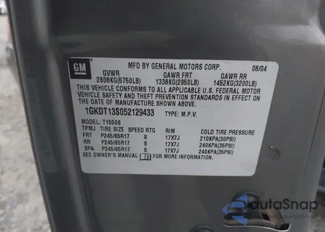 2005 GMC Envoy Sle z USA, uszkodzony, nr VIN 1GKDT13S052129433